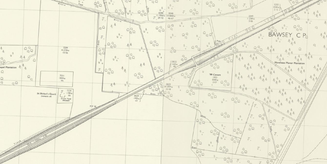 A map showing a railway line running into an area and then stopping abruptly, after which it is dismantled.